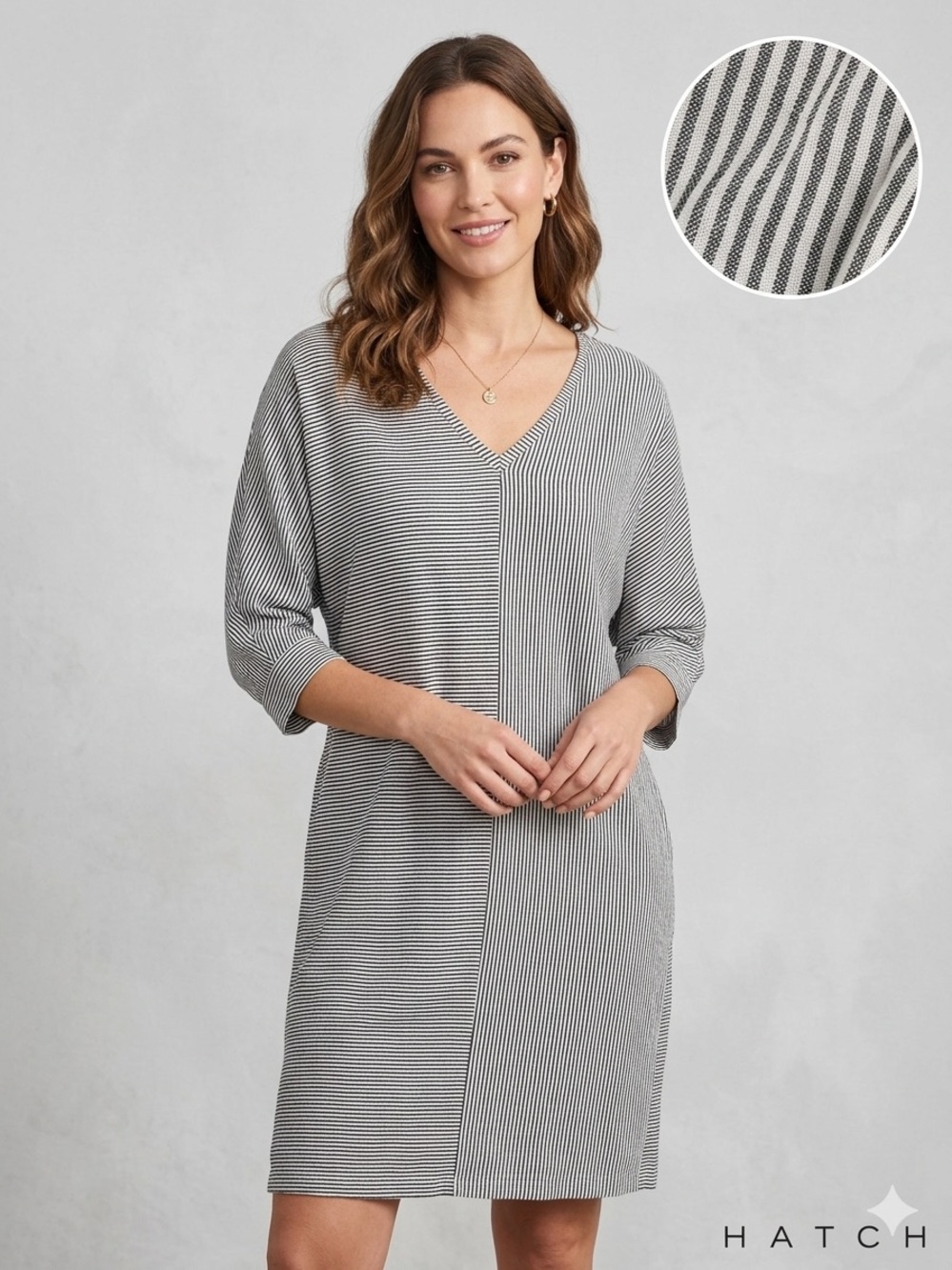 Hatch Black and White Striped V-Neck Coverup Dress